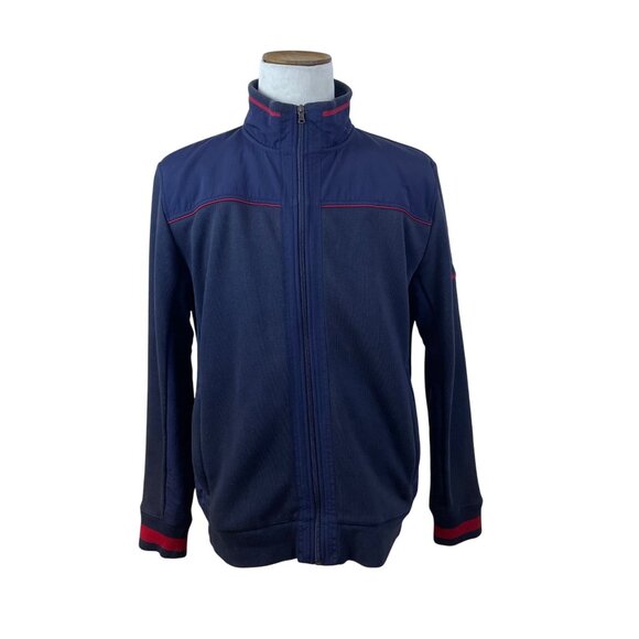 Tommy Hilfiger Mens Navy Full Zip Mock Neck Track Jacket Red Accents XL - Picture 1 of 9